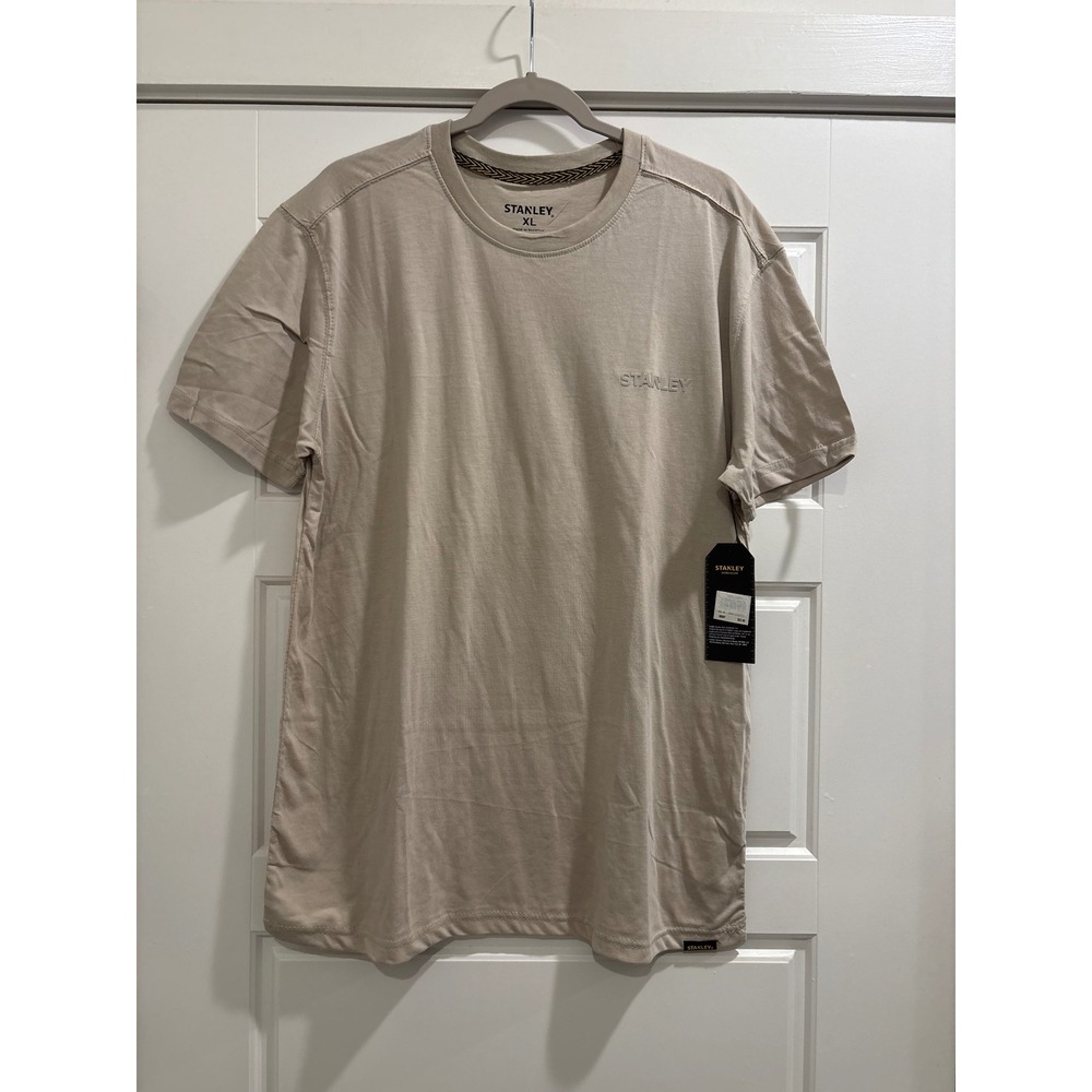 Stanley Workwear Mens XL Short Sleeve T-Shirt Tan Khaki Raised Logo Cotton Blend